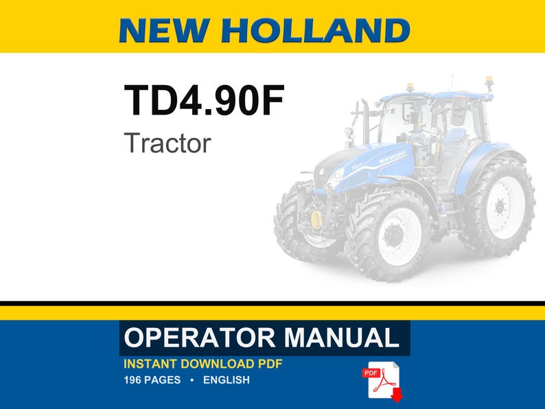 New Holland TD4.90F Tractor Operator Owners Operation Manual | Instant PDF Download image 1