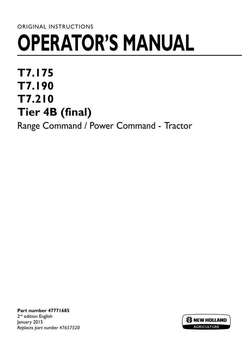 New Holland T7.175, T7.190, T7.210 Tier 4B (final) Tractor Operator Owners Operation Manual | Instant Pdf Download image 3