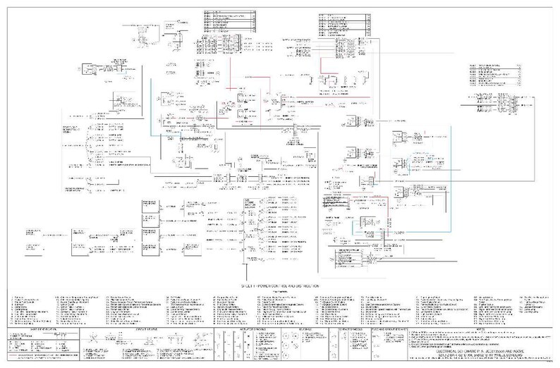 May include: A detailed technical diagram with numerous lines, symbols, and text annotations. The diagram is primarily black and white, with some lines highlighted in red and blue. The layout appears complex, suggesting it represents an electrical or mechanical system.