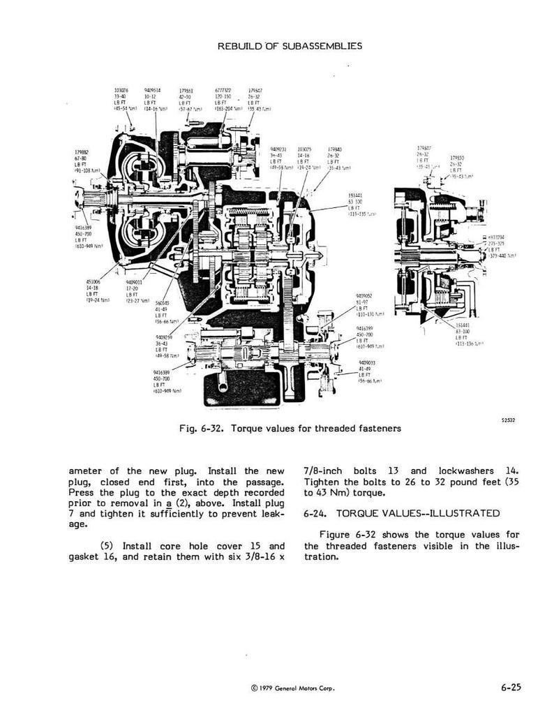 May include: Technical diagram illustrating the rebuild of subassemblies, with detailed mechanical components and torque values for threaded fasteners. Includes text and numerical data, with measurements in pound-feet and inches.