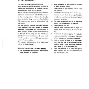 Puede incluir: Una p&aacute;gina de un manual t&eacute;cnico titulada 1. INTRODUCTION, que presenta un PROGRAMA DE MANTENIMIENTO PREVENTIVO y PRECAUCIONES GENERALES PARA EL MANTENIMIENTO. El texto detalla diez procedimientos numerados de seguridad y mantenimiento.