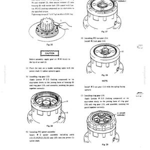 May include: A technical manual page featuring black and white line drawings of mechanical gear assembly steps, labeled Fig 25 through Fig 29. The diagrams illustrate the installation of a spider assembly, sun gear, and ring gear into a housing unit.