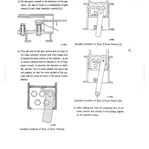 May include: A technical manual page featuring black and white line drawings illustrating the use of a power wrench on a cap screw. The diagrams show the installation of Type A and Type B wrenches, including gear and chain reduction tools.