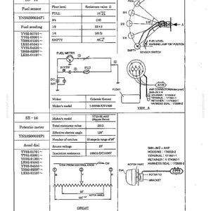 Puede incluir: Diagrama t&eacute;cnico con especificaciones para sensores de combustible, unidades de env&iacute;o de combustible y potenci&oacute;metros. Incluye esquemas el&eacute;ctricos, valores de resistencia y detalles de componentes. Presenta diagramas de indicadores de nivel de combustible.