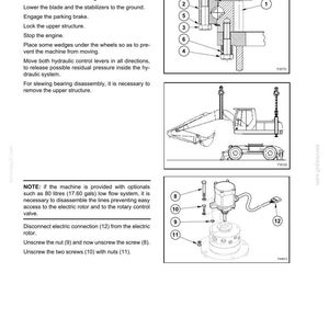 May include: A technical manual page titled SECTION 04 - UPPER STRUCTURE featuring black and white line drawings of heavy machinery components, numbered parts, and assembly instructions for removing the upper structure and electric rotor.