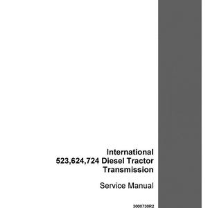 K&ouml;nnte beinhalten: Ein wei&szlig;es Servicehandbuch mit dem Titel "International 523,624,724 Diesel Tractor Transmission". Das Cover zeigt das Case IH-Logo und das Wort "Reprinted".