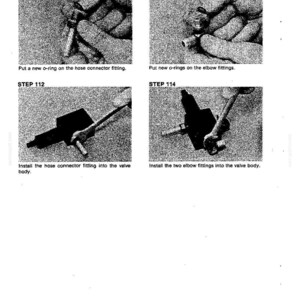 May include: A technical diagram with four steps for assembling a component. The steps include installing o-rings and fittings. Text includes "STEP 111", "STEP 112", "STEP 113", and "STEP 114". The diagram is printed in the USA.