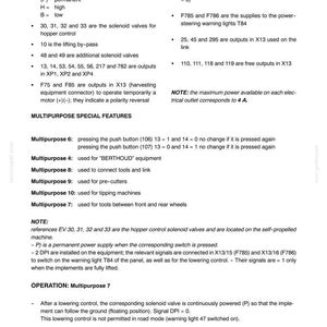 May include: Page from a technical manual, titled "SECTION 88 - ACCESSORIES - CHAPTER 1". The page includes lists of solenoid valves, outputs, and special features, with notes on operation and electrical components. The text is in black font.
