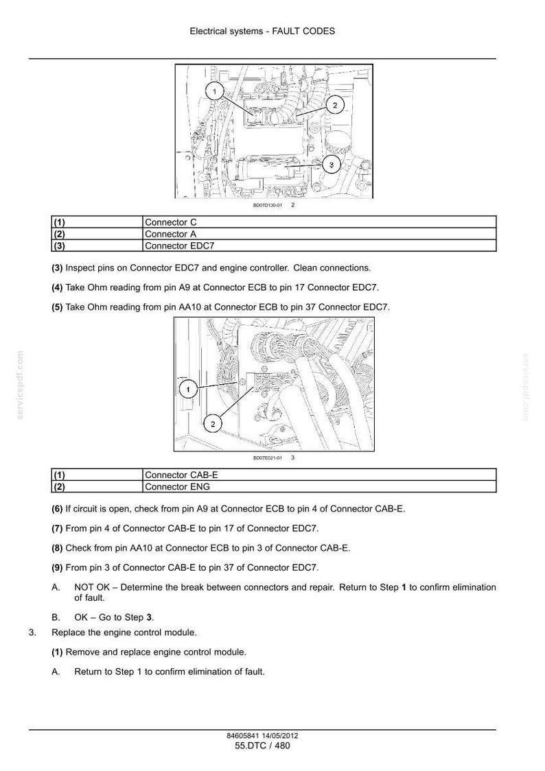 K&ouml;nnte beinhalten: Diagramm der Fehlercodes f&uuml;r elektrische Systeme mit beschrifteten Steckern und Anweisungen zur Fehlerbehebung. Enth&auml;lt eine detaillierte Abbildung von Motorkomponenten und -verkabelung mit nummerierten Punkten als Referenz.