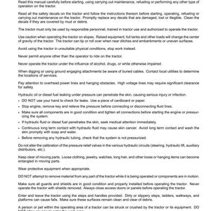 May include: A page from a manual titled "Safety rules - Personal safety" with safety guidelines for tractor operation. Text includes warnings about slopes, hydraulic fluid, and moving parts. The document is dated 23/06/2017.