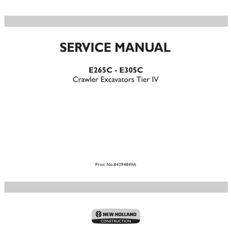 May include: A white service manual cover for New Holland Construction E265C and E305C Crawler Excavators Tier IV. The text reads SERVICE MANUAL, E265C - E305C, Crawler Excavators Tier IV, Print No.84394849A, and New Holland Construction.