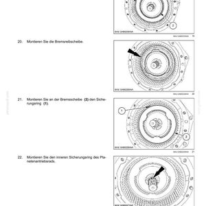 May include: A technical manual page titled Vorderachssystem - Nabenbaugruppe Endantrieb, Achsschenkel und Wellen, showing four black and white line drawings of mechanical assembly steps for a front axle hub assembly with numbered components.