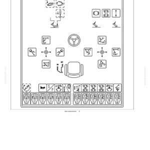 May include: Diagram of a control panel with various symbols and icons. The panel includes a steering wheel, seat, and numerous buttons and switches. The text "6 - WORKING OPERATIONS" is at the top. The image is a technical illustration.