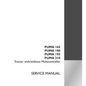 May include: A service manual for Case IH PUMA tractors, including models 165, 180, 195, and 210. The manual covers tractors with or without a Multicontroller. The cover is white with black text and a Case IH Agriculture logo.
