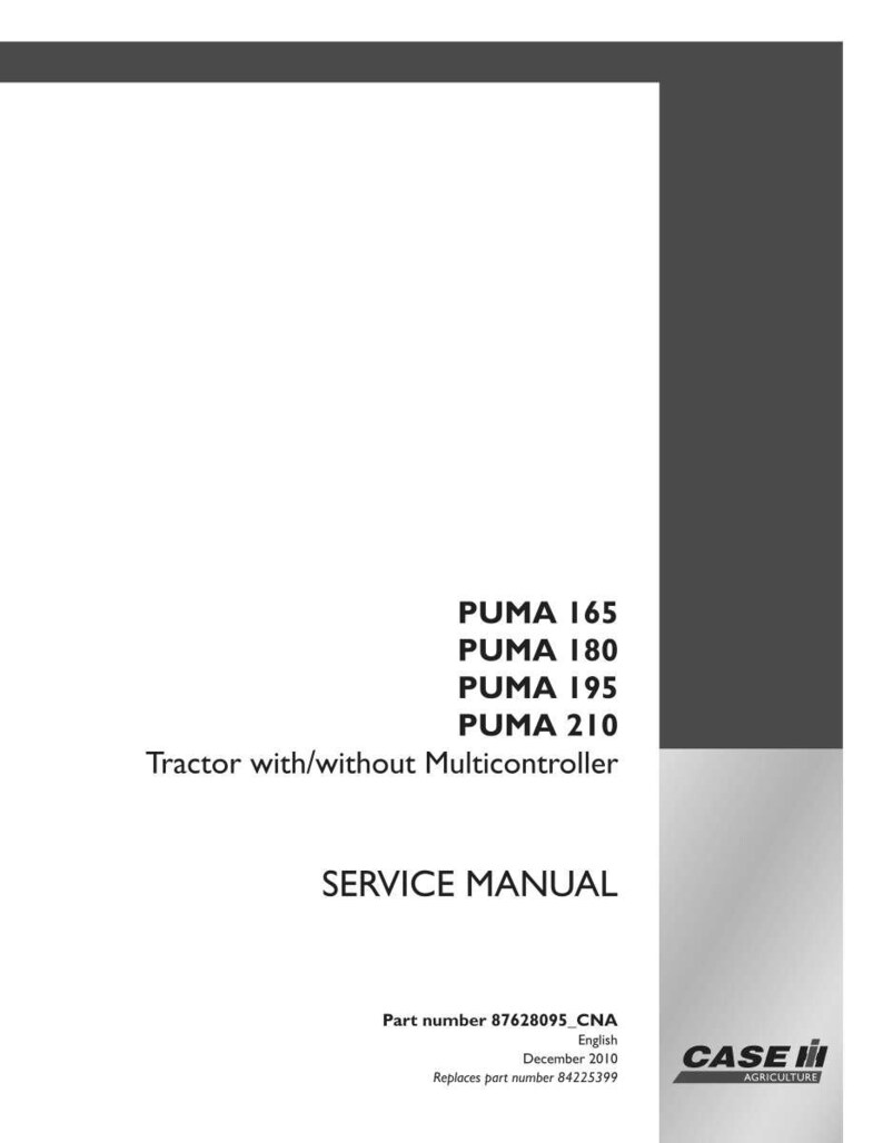 May include: A service manual for Case IH PUMA tractors, including models 165, 180, 195, and 210. The manual covers tractors with or without a Multicontroller. The cover is white with black text and a Case IH Agriculture logo.
