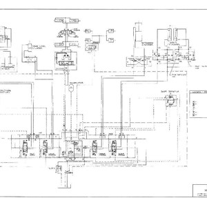 Pode incluir: Esquema t&eacute;cnico detalhado de um sistema hidr&aacute;ulico, com linhas, s&iacute;mbolos e componentes interconectados. O diagrama &eacute; rotulado com texto e inclui uma tabela de detalhes de press&atilde;o. O t&iacute;tulo diz "6880 TELEHANDLER HYDRAULIC SCHEMATIC."