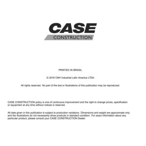 May include: A white document featuring the "CASE CONSTRUCTION" logo in black and grey. The document contains text regarding technical publications and tools, and copyright details. Printed in Brazil.