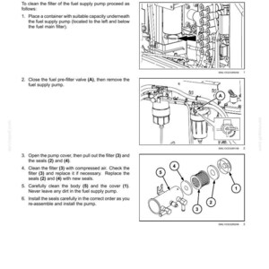 May include: Diagram of a fuel feed pump maintenance procedure. The image shows steps for cleaning and replacing the filter and seals. Includes exploded view of pump components with numbered labels for easy identification.