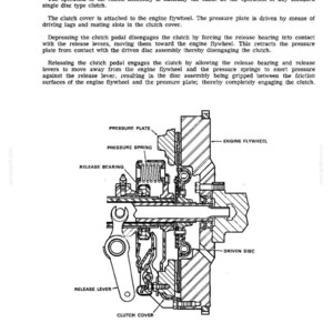 May include: Diagram of a clutch assembly with labels including "Pressure Plate," "Engine Flywheel," and "Release Lever." The image is a technical illustration with detailed mechanical components and text describing the clutch's operation.