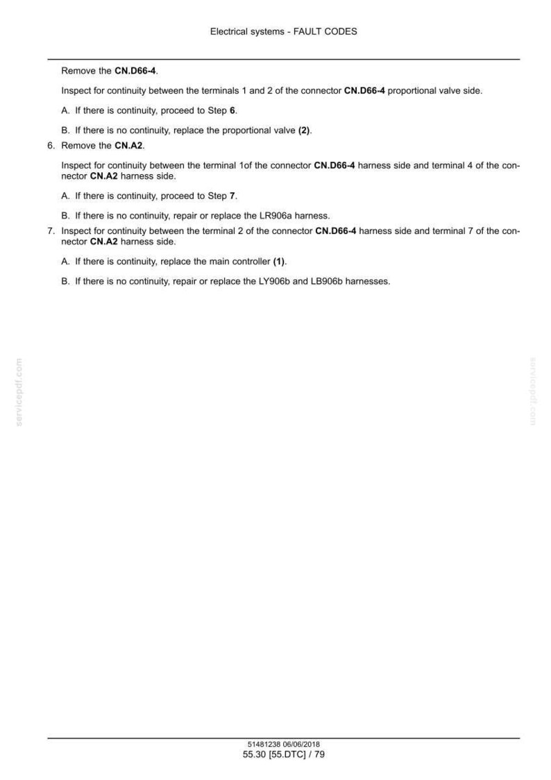Pu&ograve; includere: Un documento tecnico intitolato "Sistemi elettrici - CODICI DI ERRORE" con passaggi per la risoluzione dei problemi dei connettori CN.D66-4 e CN.A2. Il documento include istruzioni per il controllo della continuit&agrave; e la sostituzione dei componenti.