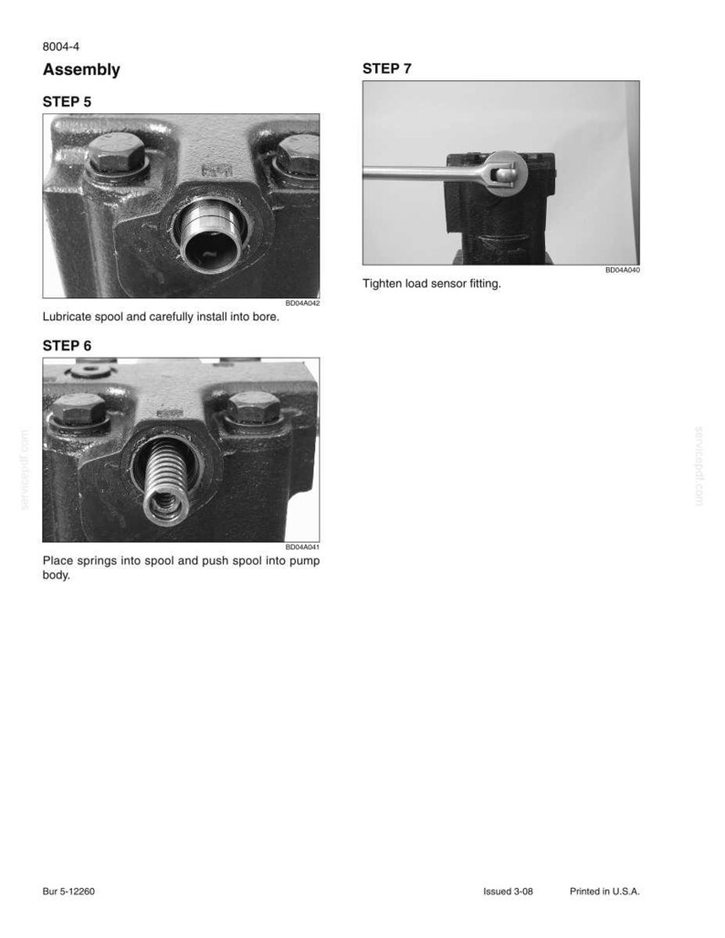 Peut inclure: Instructions de montage avec des images en gros plan de composants m&eacute;caniques. L'&eacute;tape 5 montre l'installation d'une bobine, l'&eacute;tape 6 montre la mise en place de ressorts et l'&eacute;tape 7 montre le serrage d'un raccord de capteur. Imprim&eacute; aux &Eacute;tats-Unis.