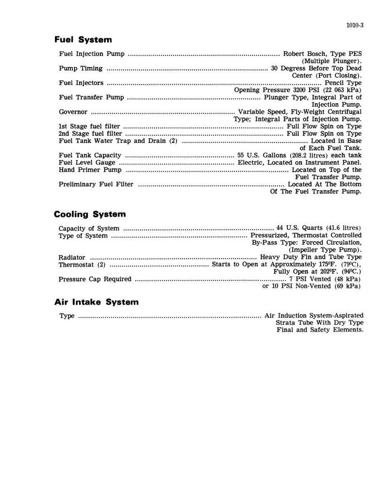 May include: A detailed technical diagram of a fuel and cooling system, including fuel injection pump, fuel tank capacity, and radiator specifications. The text is in black on a white background.