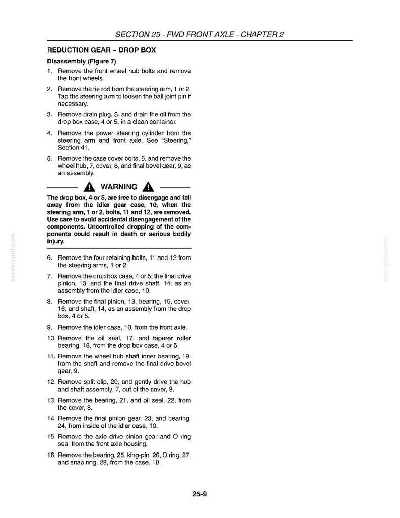 K&ouml;nnte beinhalten: Eine Seite aus einem Handbuch, das die Demontage eines Reduktionsgetriebe-Getriebekastens detailliert. Der Text enth&auml;lt nummerierte Schritte, Warnhinweise und Diagramme f&uuml;r die Autoreparatur. Das Dokument ist in Schwarzwei&szlig;.