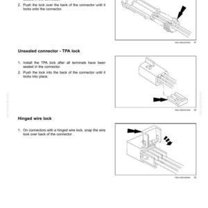 May include: Diagrams illustrating electrical connector assembly. Includes instructions for sealed wire lock, unsealed TPA lock, and hinged wire lock connectors. Text includes steps for installation and locking mechanisms.
