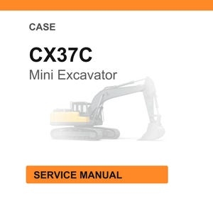 May include: A white background with the text "CASE" and "CX37C Mini Excavator". Below the text is a faded illustration of a mini excavator. An orange rectangle at the bottom reads "SERVICE MANUAL".
