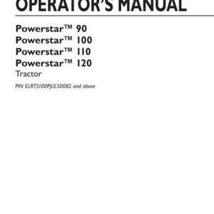 May include: An operator's manual for New Holland Powerstar 90, 100, 110, and 120 tractors. The white cover features black text including the title, model numbers, PIN ELRT5100PJLE50082 and above, part number 51484887, August 2018 date, and logo.