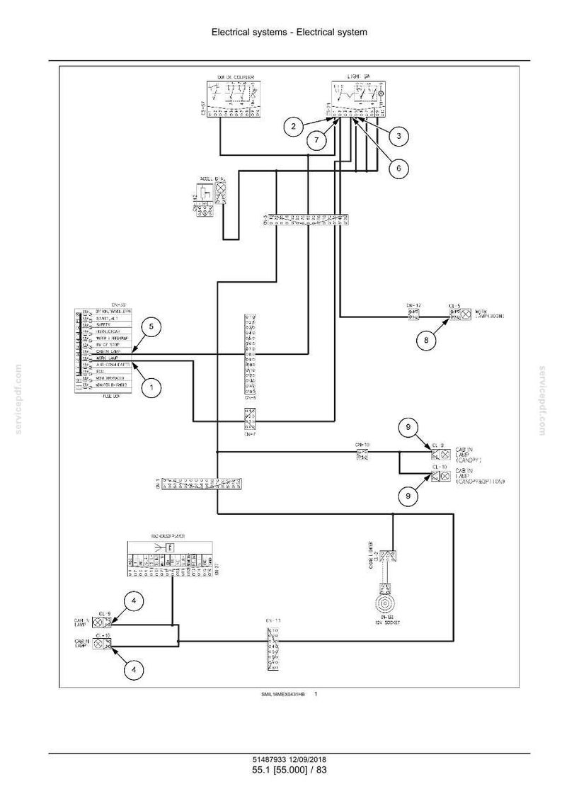 May include: Diagram of an electrical system, featuring a network of lines, boxes, and labels. The diagram includes text such as "Electrical systems - Electrical system" and numerical references. The bottom of the diagram shows the date 12/09/2018 and the number 55.1.