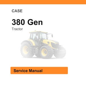 May include: A yellow and gray tractor with the text "380 Gen" and "Tractor" above it. The word "CASE" is at the top, and "Service Manual" is in an orange rectangle at the bottom.