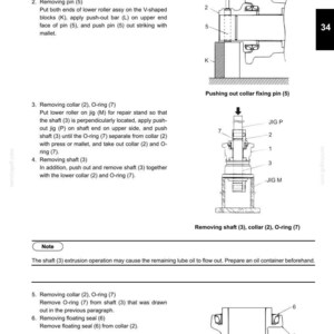 Peut inclure: Sch&eacute;ma technique avec des instructions de d&eacute;montage et d'assemblage, comprenant des illustrations de pi&egrave;ces telles que des goupilles, des colliers et des joints toriques. Le texte d&eacute;taille les &eacute;tapes, les outils et les pr&eacute;cautions. Les mesures sont en millim&egrave;tres.