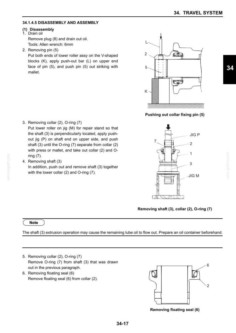 Peut inclure: Sch&eacute;ma technique avec des instructions de d&eacute;montage et d'assemblage, comprenant des illustrations de pi&egrave;ces telles que des goupilles, des colliers et des joints toriques. Le texte d&eacute;taille les &eacute;tapes, les outils et les pr&eacute;cautions. Les mesures sont en millim&egrave;tres.