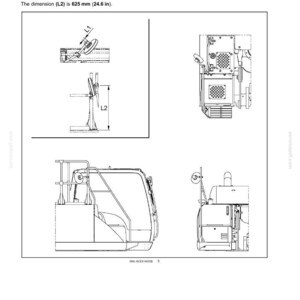 May include: Diagram of a right-front mirror (B) with dimensions. The dimension L1 is 1.4 inches, and L2 is 24.6 inches. The mirror installation is shown in the picture. The image also includes the text "3 - CONTROLS AND INSTRUMENTS".