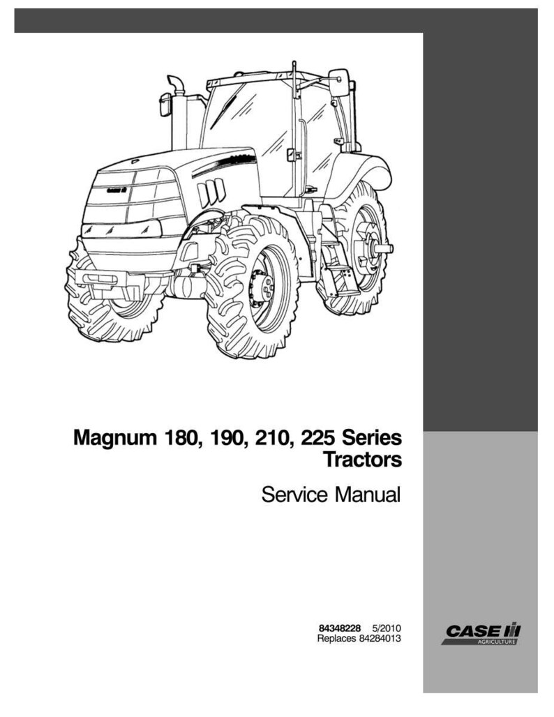 May include: Line drawing of a Case IH Magnum tractor. The image is from a service manual and includes the text "Magnum 180, 190, 210, 225 Series Tractors Service Manual."