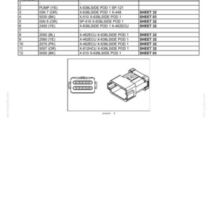 May include: Diagram of electrical connectors and wiring details, including pin numbers, wire numbers, and circuit references. The image also includes a schematic frame and a detailed illustration of a connector.
