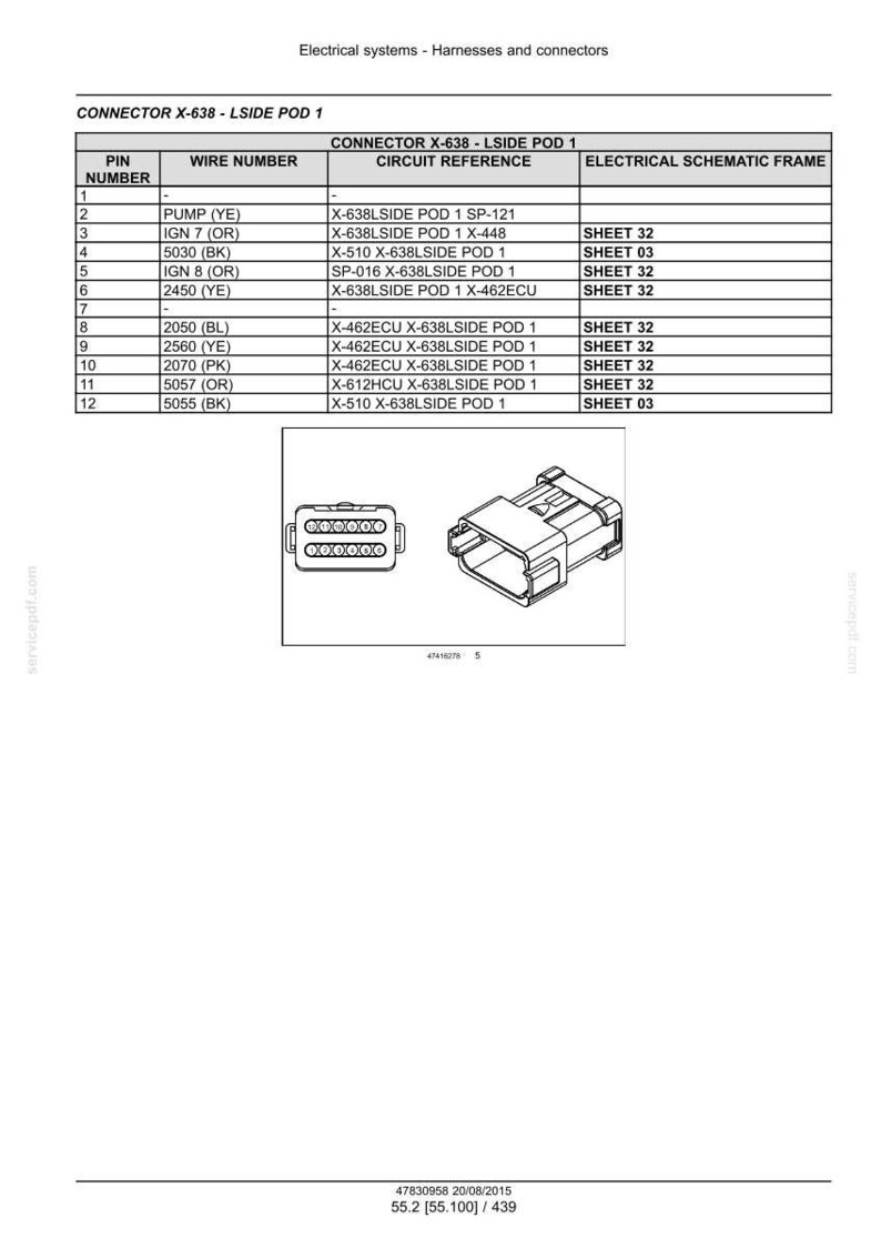 May include: Diagram of electrical connectors and wiring details, including pin numbers, wire numbers, and circuit references. The image also includes a schematic frame and a detailed illustration of a connector.