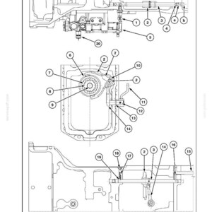 May include: Detailed technical diagram of a transmission creeper unit, labeled with numbers and lines. The diagram includes the text "transmission Power Shuttle with creeper unit - (20X20 version)". The diagram is in black and white.