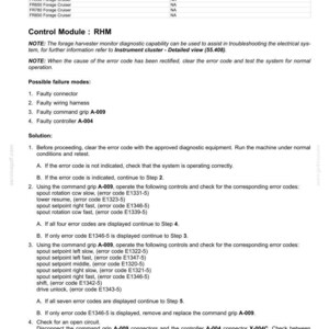 May include: A technical document detailing fault codes for electrical systems, specifically for a forage harvester. The document includes error codes, possible failure modes, and troubleshooting steps. The text is in black and white.