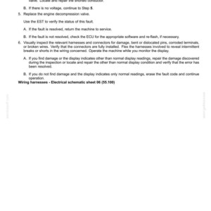 May include: A technical diagram titled "Electrical systems - FAULT CODES" with troubleshooting steps. It includes a table with "From," "To," and "Value" columns, and instructions for diagnosing and repairing electrical faults.