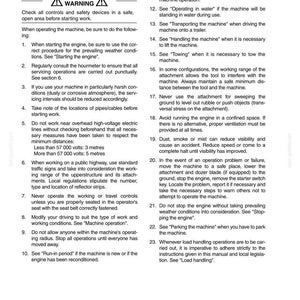 K&ouml;nnte beinhalten: Seite aus einer Betriebsanleitung mit Sicherheitshinweisen und Anweisungen. Der Text behandelt Themen wie Motorstart, Sicherheitsabst&auml;nde zu Stromleitungen und Betriebsverfahren. Enth&auml;lt ein Warnsymbol.