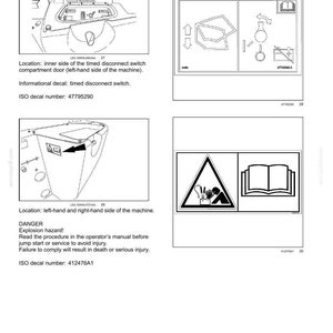 May include: Diagrams and safety information from a manual. The image includes illustrations of machine components, warning symbols, and text labels. The text includes warnings about explosion hazards and instructions for safe operation.