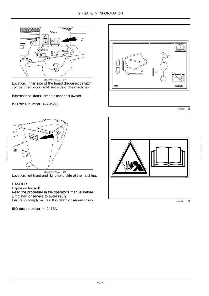 May include: Diagrams and safety information from a manual. The image includes illustrations of machine components, warning symbols, and text labels. The text includes warnings about explosion hazards and instructions for safe operation.