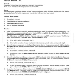 Pode incluir: Documento t&eacute;cnico que detalha o diagn&oacute;stico de falhas do motor. Cobre falhas da ECU, restri&ccedil;&otilde;es do filtro de ar e problemas do m&oacute;dulo de controle. Instru&ccedil;&otilde;es para verificar a resist&ecirc;ncia e a continuidade.