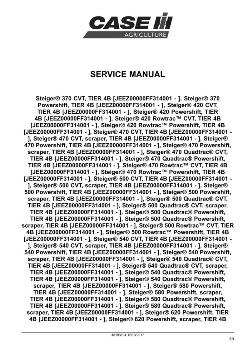 May include: A service manual from Case IH Agriculture. The document lists various Steiger models, including 370 CVT, 420 Powershift, 470 Quadtrac CVT, and 500 Rowtrac Powershift, with their respective TIER 4B specifications.
