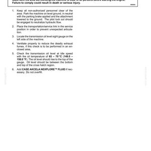 May include: A white page with the title "7 - MAINTENANCE" and instructions for an engine running check. The text includes safety warnings and steps for maintenance, such as checking oil levels and ventilation.
