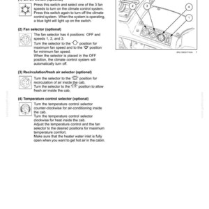 May include: Diagram of a car's air conditioning controls, including the on-off switch, fan selector, recirculation/fresh air selector, and temperature control selector. The image includes text instructions and labels.