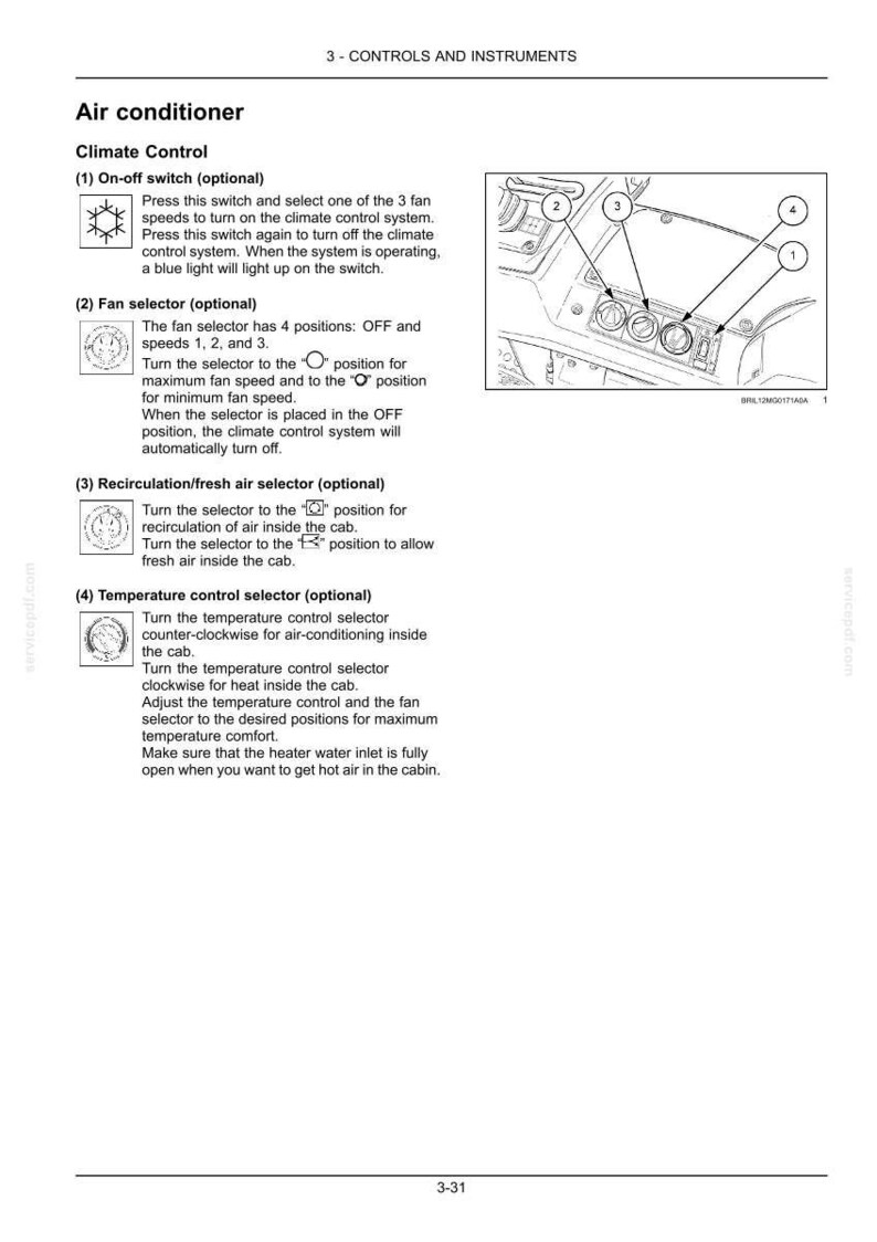 May include: Diagram of a car's air conditioning controls, including the on-off switch, fan selector, recirculation/fresh air selector, and temperature control selector. The image includes text instructions and labels.