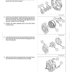 May include: Diagram of an alternator assembly process, with numbered components and labels. The image shows various parts, including washers, bearings, and housings, illustrating the step-by-step assembly instructions.